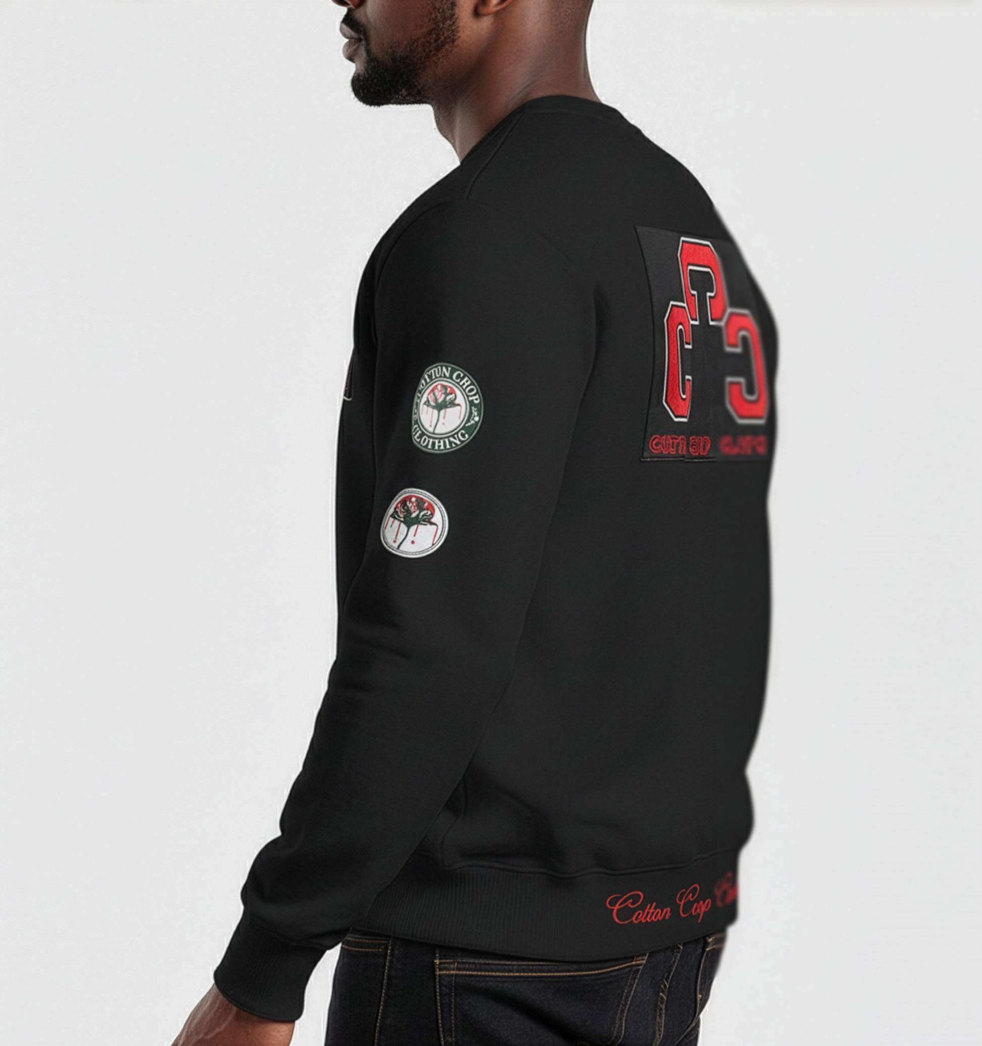 Cotton Crop Clothing Double Side Branded Black Sweatshirt