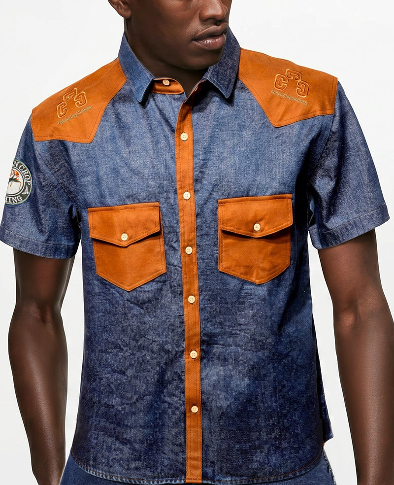 Cotton Crop Clothing Western Denim Button Down Shirt