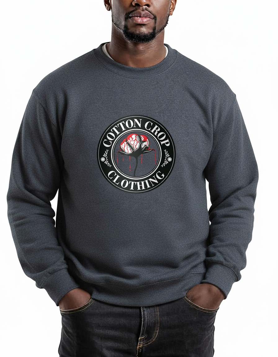 Cotton Crop Clothing Double Side Branded Charcoal Black Sweatshirt